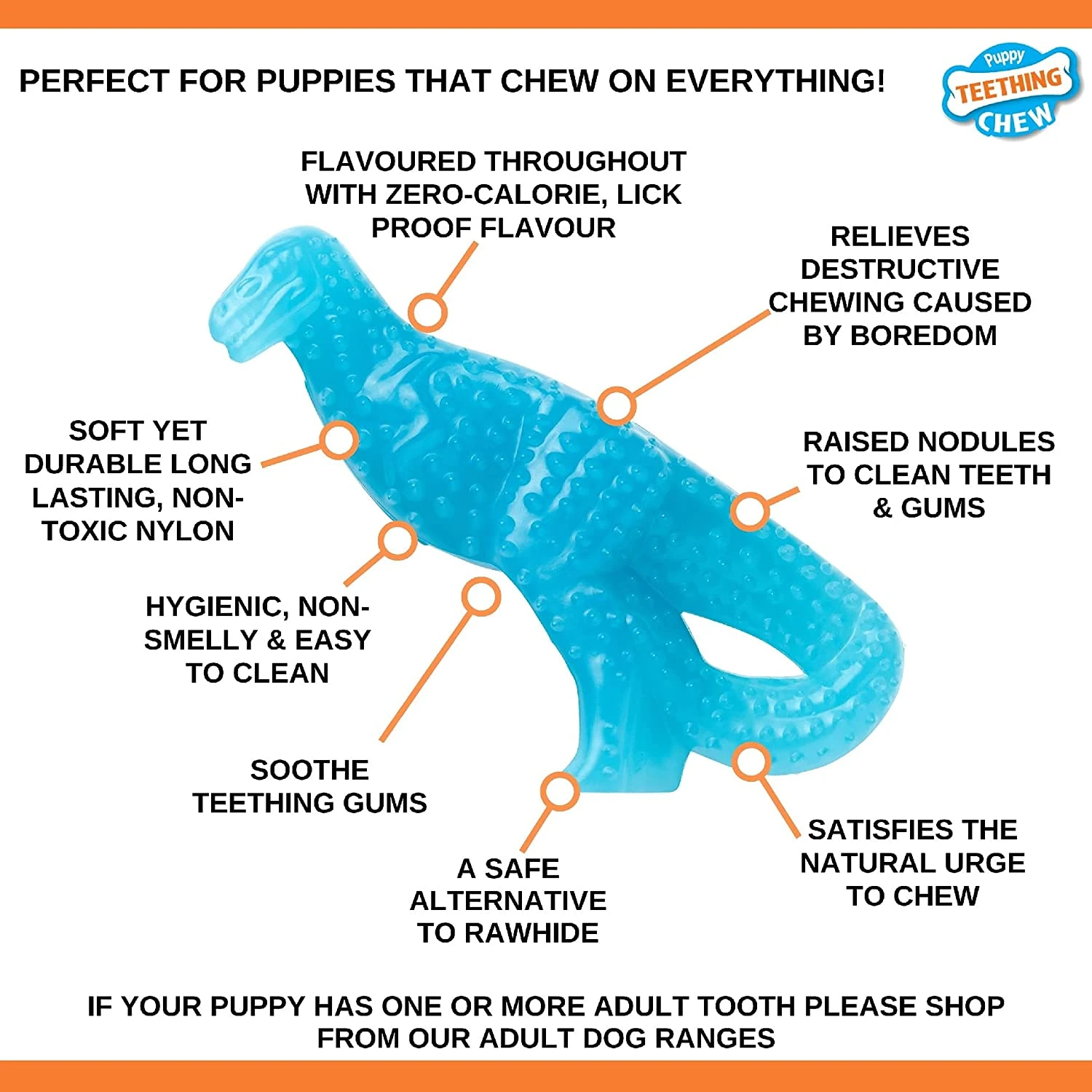 Nylabone Puppy Teething Dental Dino Chicken Small Dog Toy 4 Nylabone Puppy Teething Dental Dino Chicken Small Dog Toy - Image 2
