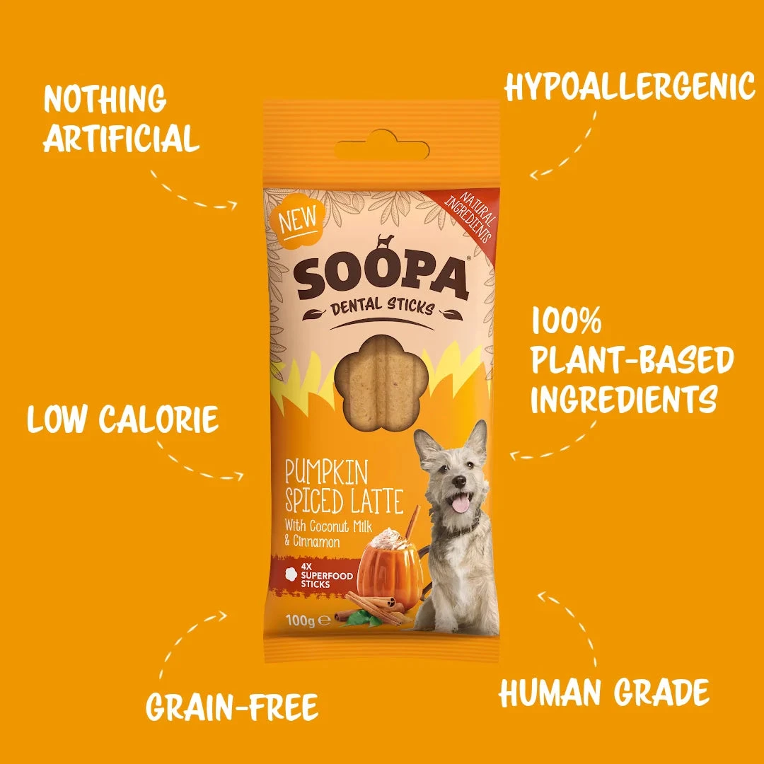 Soopa Pumpkin Spiced Latte Dental Sticks 100g 4 Soopa Pumpkin Spiced Latte Dental Sticks 100g - Image 2