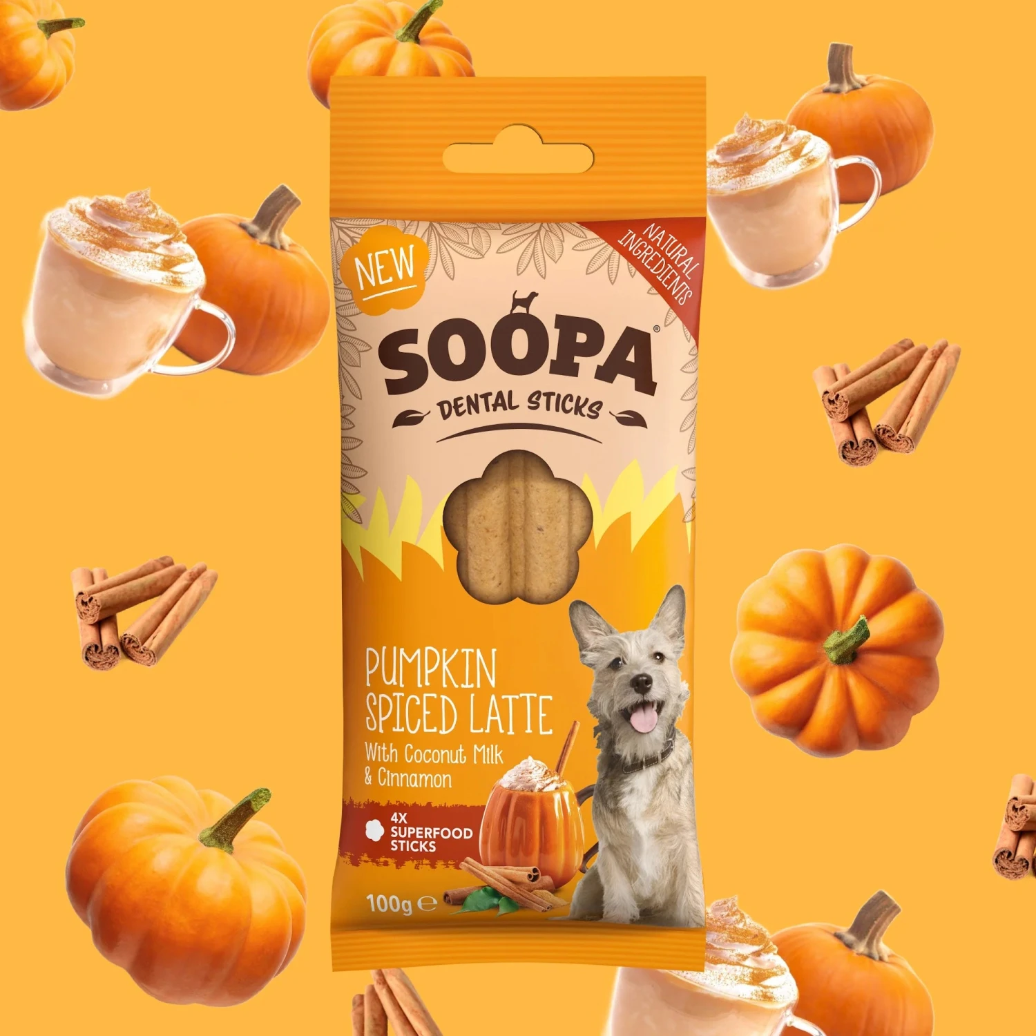 Soopa Pumpkin Spiced Latte Dental Sticks 100g 3 Soopa Pumpkin Spiced Latte Dental Sticks 100g
