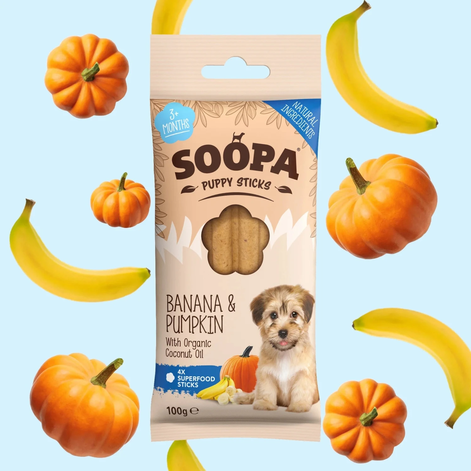 Soopa - Banana & Pumpkin Puppy Dental Sticks 100g 3 Soopa - Banana & Pumpkin Puppy Dental Sticks 100g