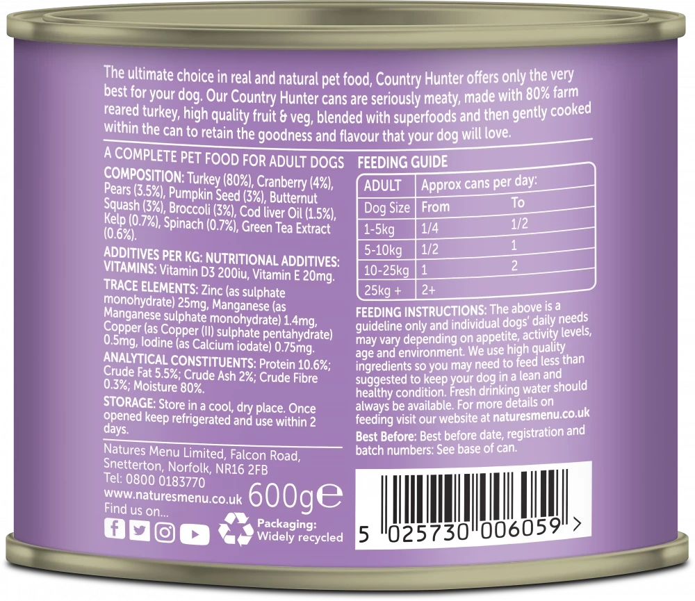 Natures Menu Country Hunter Turkey Tins (6 X 600g) 4 Natures Menu Country Hunter Turkey Tins (6 X 600g) - Image 2