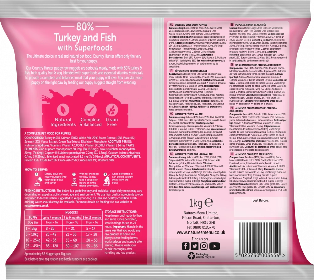 Natures Menu - Country Hunter Raw Puppy Nuggets 1kg (Frozen - Click & Collect Only) 5 Natures Menu - Country Hunter Raw Puppy Nuggets 1kg (Frozen - Click & Collect Only) - Image 3